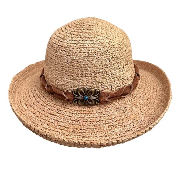 Scala Collezione Straw Sun Hat Brown Suede Band Boho Western Style One Size - Picture 1 of 8